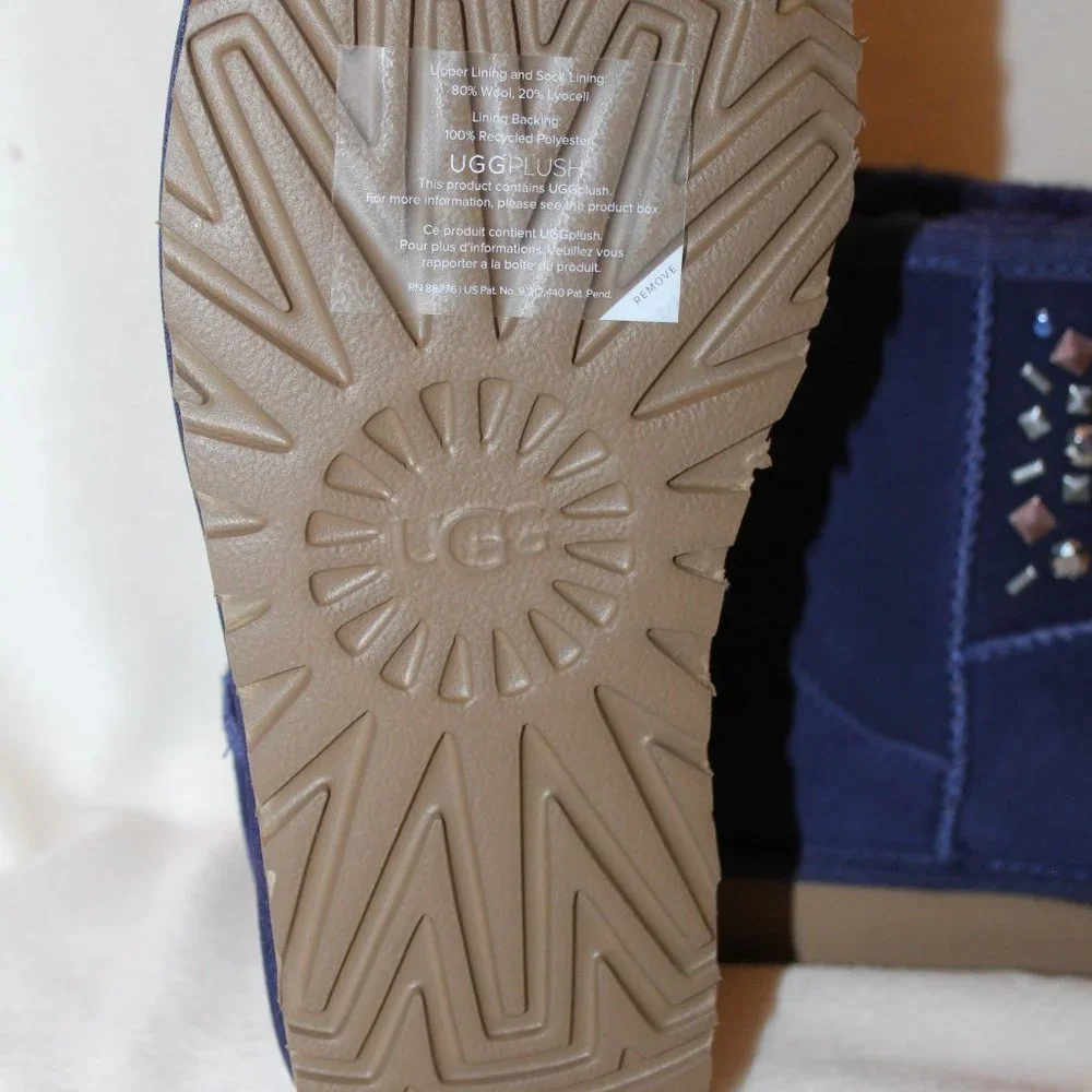 NIB UGG WOMEN'S CLASSIC MINI SUEDE STUDDED SHEARLING LINED BOOTS‎ BLUE